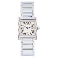 Cartier White Gold Diamond Tank Francaise Wrist Watch