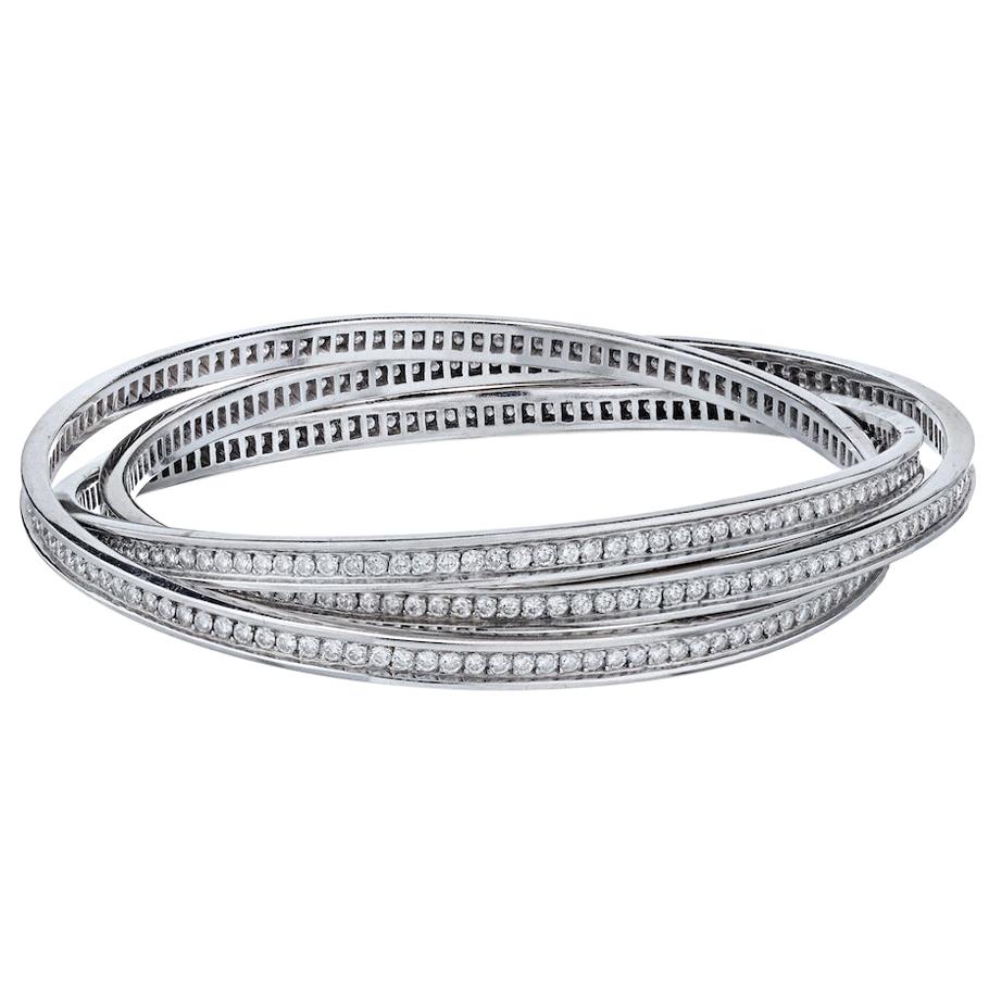 Cartier White Gold Diamond Trinity Full Circle Bangle Bracelet 6.45 Carat