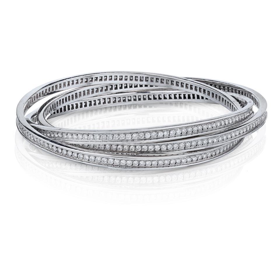 Modern Cartier White Gold Diamond Trinity Full Circle Bangle Bracelet 6.45 Carat