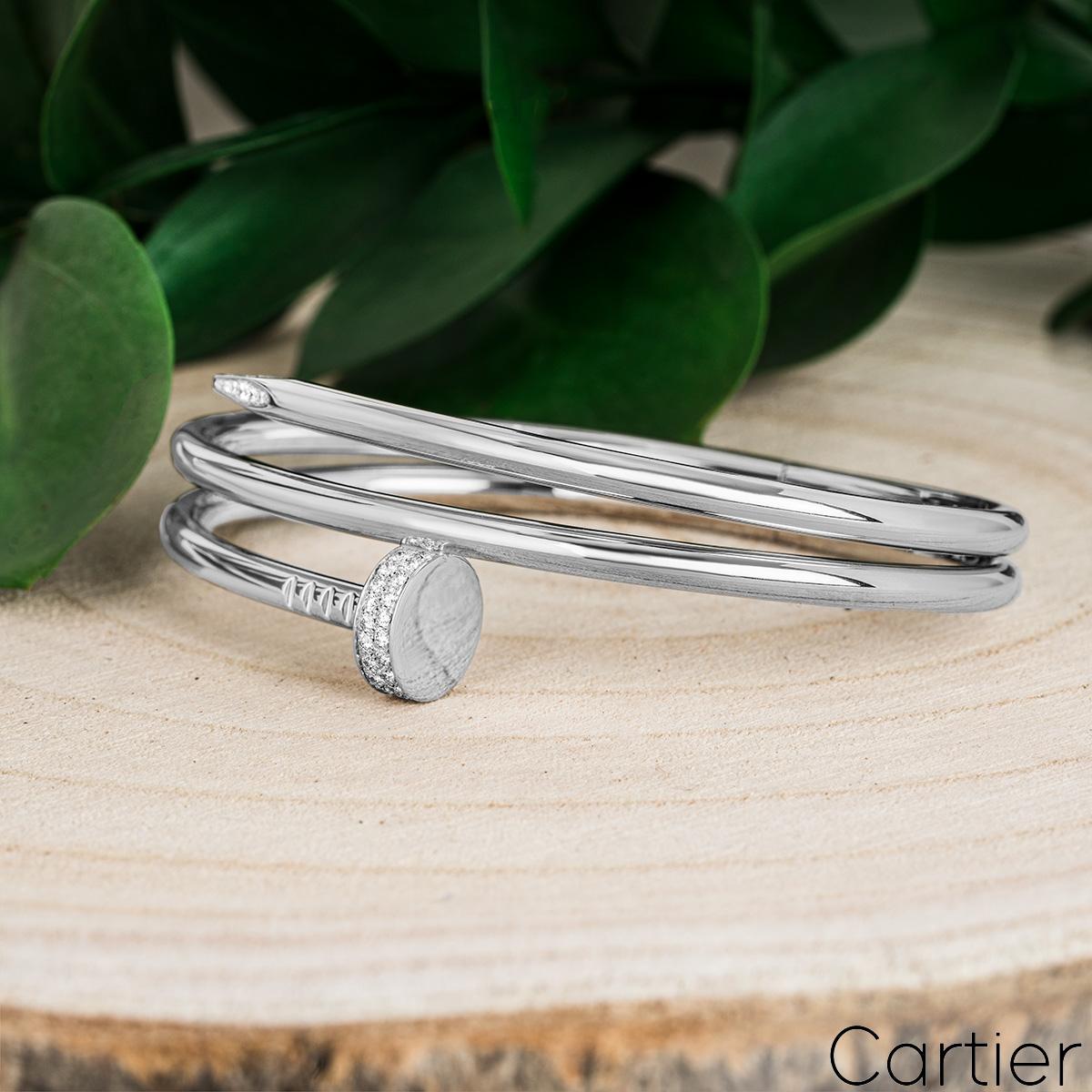 Cartier White Gold Double Juste Un Clou Diamond Bracelet Size 18 N6708518 In Excellent Condition In Mayfair, London, London