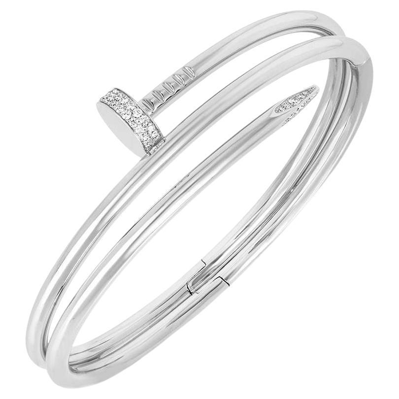 Cartier White Gold Double Juste Un Clou Diamond Bracelet Size 18 N6708518 For Sale