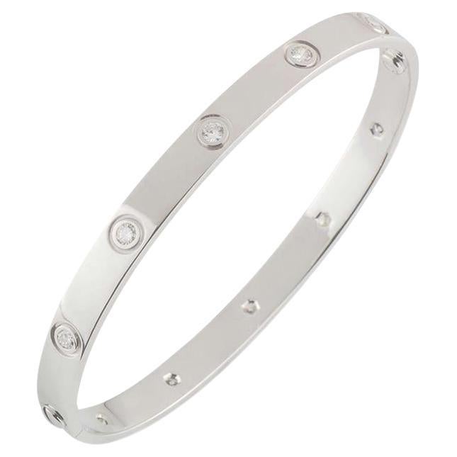 Cartier White Gold Full Diamond Love Bracelet Size 16 B6040716 For Sale