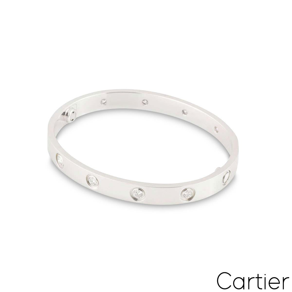 Round Cut Cartier White Gold Full Diamond Love Bracelet Size 17 B6040717