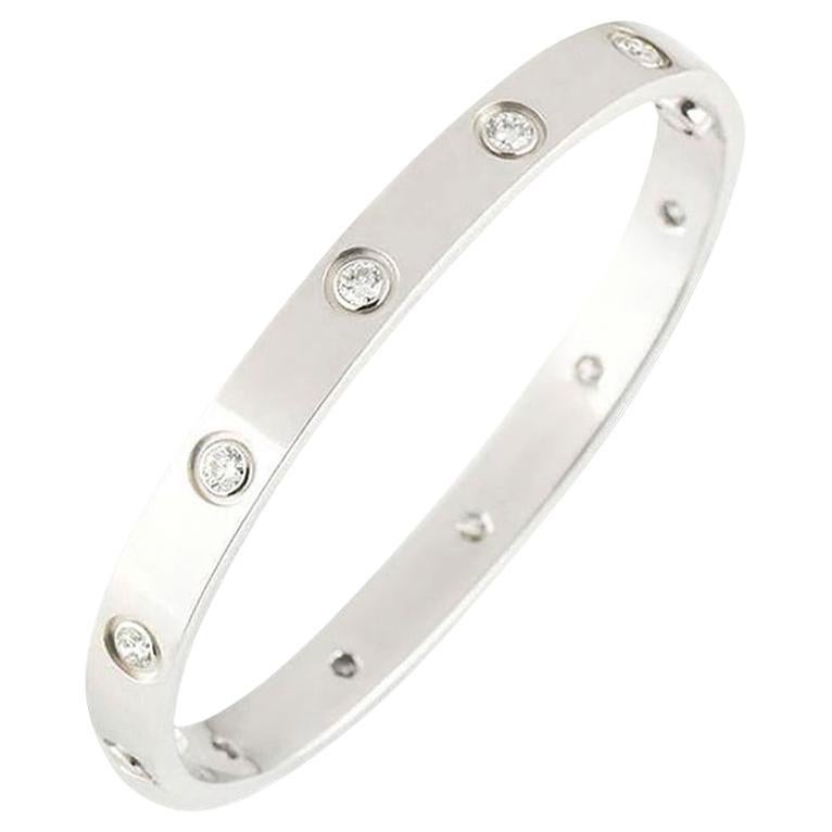 Cartier White Gold Full Diamond Love Bracelet Size 17 B6040717 For Sale