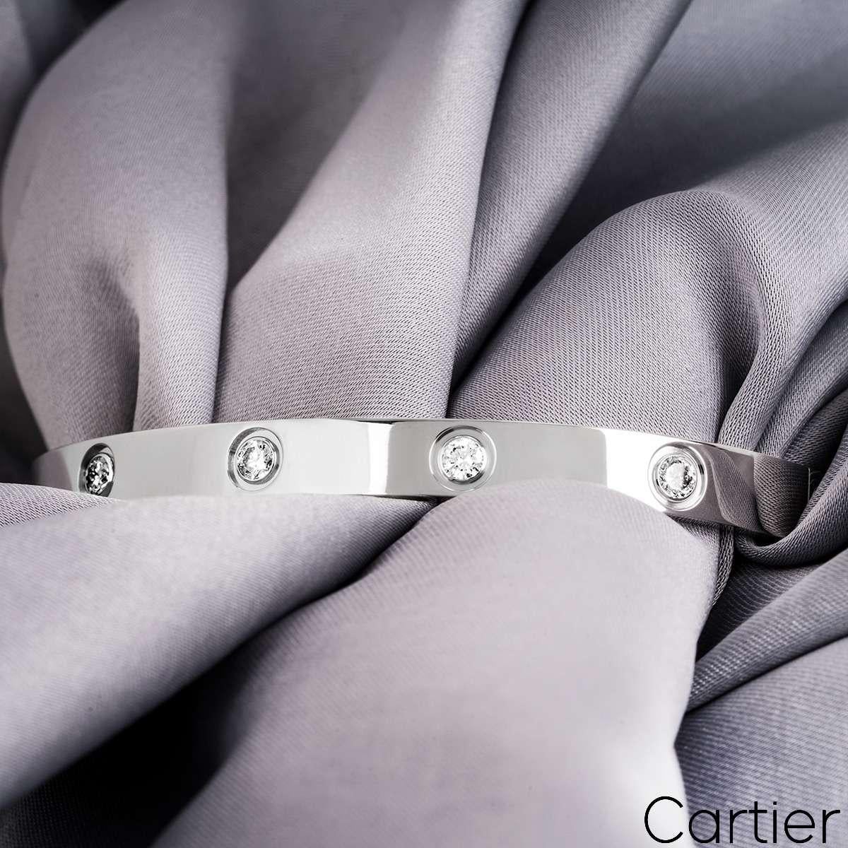 Cartier White Gold Full Diamond Love Bracelet Size 18 B6040718 In Excellent Condition For Sale In London, GB