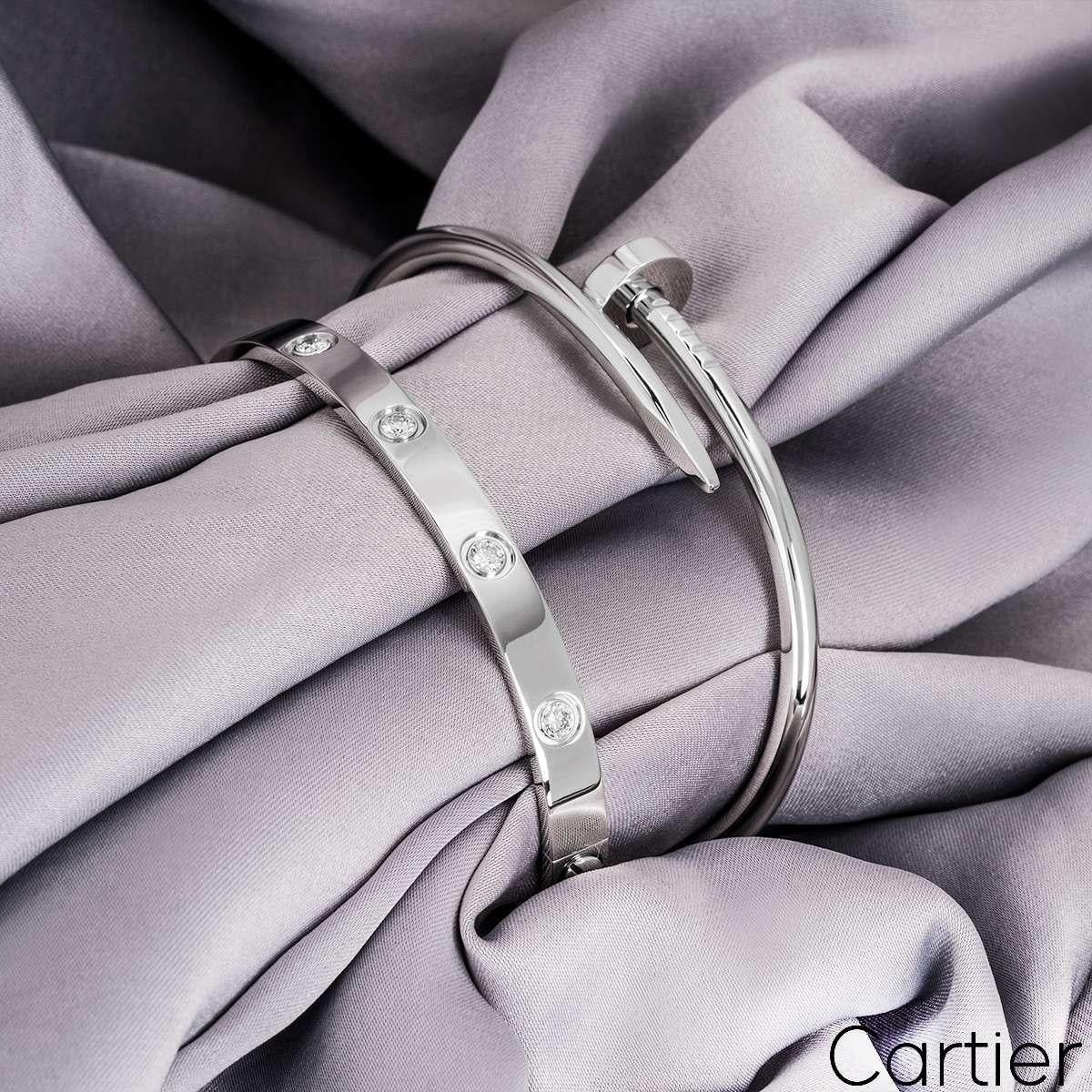 Women's or Men's Cartier White Gold Full Diamond Love Bracelet Size 18 B6040718 For Sale