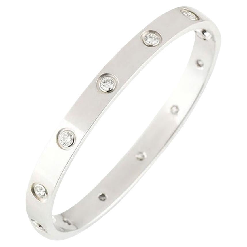 Cartier White Gold Full Diamond Love Bracelet Size 18 B6040718 For Sale