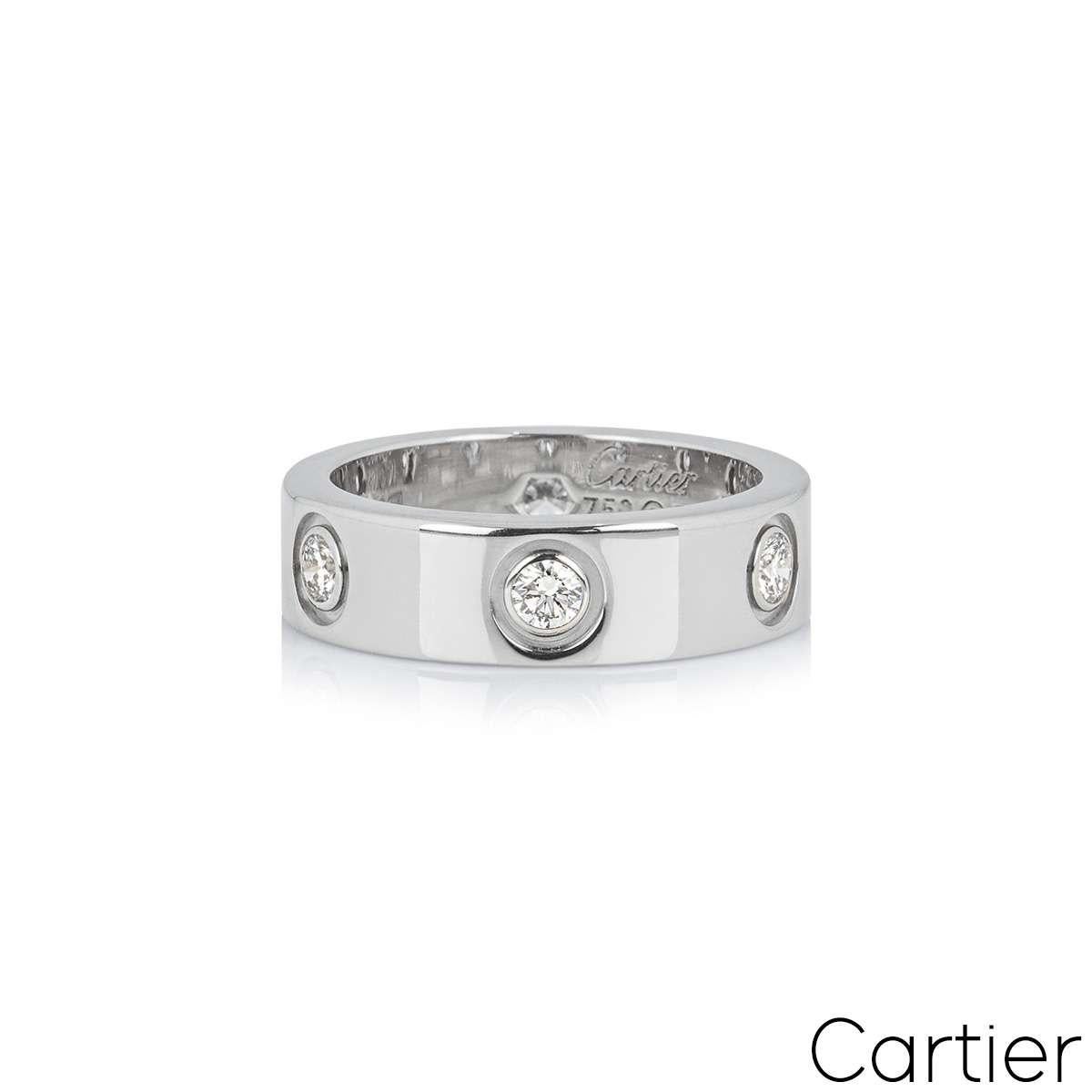 Round Cut Cartier White Gold Full Diamond Love Ring Size 51 B4026000 For Sale
