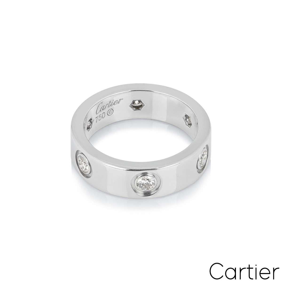 Round Cut Cartier White Gold Full Diamond Love Ring Size 54 B4026000 For Sale