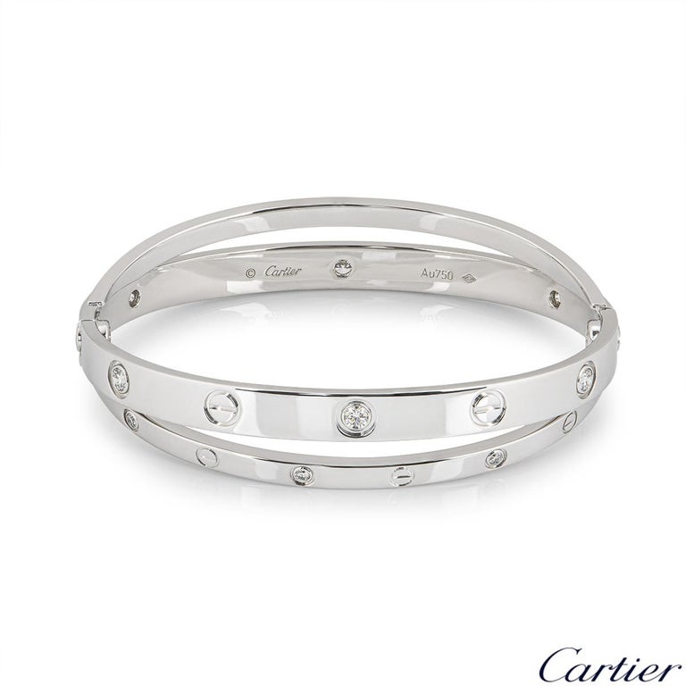 Round Cut Cartier White Gold Half Diamond Double Love Bracelet N6709517