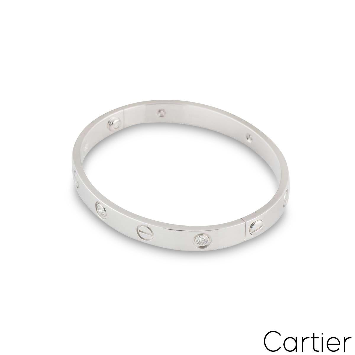 Round Cut Cartier White Gold Half Diamond Love Bangle Size 19 B6035819