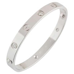 Cartier White Gold Half Diamond Love Bangle Size 19 B6035819