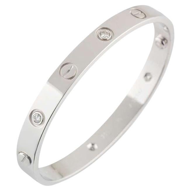 Cartier White Gold Half Diamond Love Bracelet Size 16 B6035816 For Sale