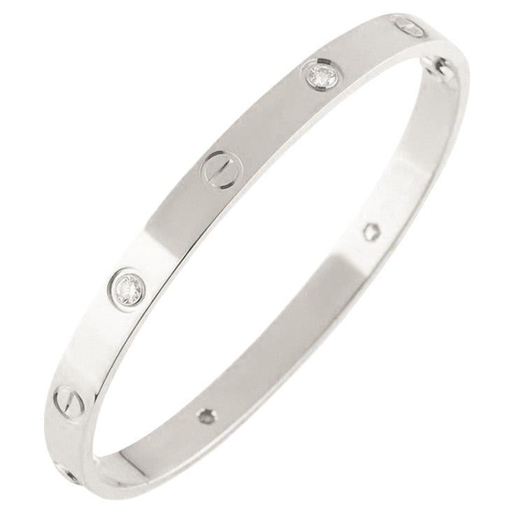 Cartier White Gold Half Diamond Love Bracelet Size 17 B6035817