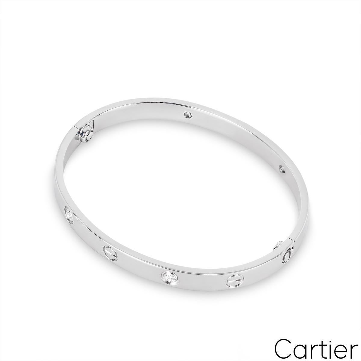 Cartier White Gold Half Diamond Love Bracelet Size 18 B6035818 In Excellent Condition For Sale In London, GB