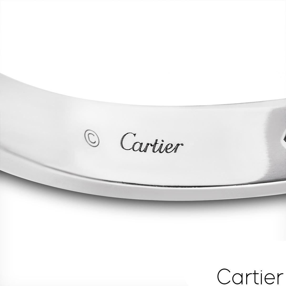 Women's or Men's Cartier White Gold Half Diamond Love Bracelet Size 18 B6035818 For Sale