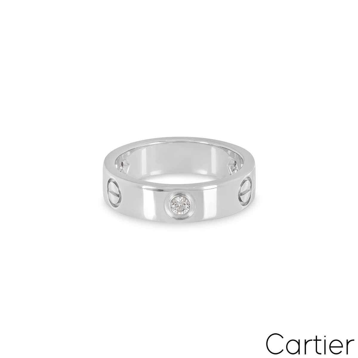 Round Cut Cartier White Gold Half Diamond Love Ring Size 52 B4032500 For Sale