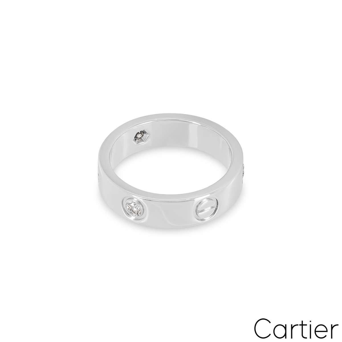 Cartier White Gold Half Diamond Love Ring Size 52 B4032500 In Excellent Condition For Sale In London, GB