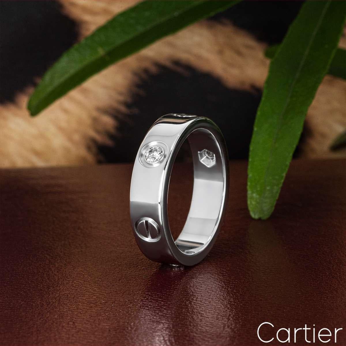 Women's Cartier White Gold Half Diamond Love Ring Size 52 B4032500 For Sale