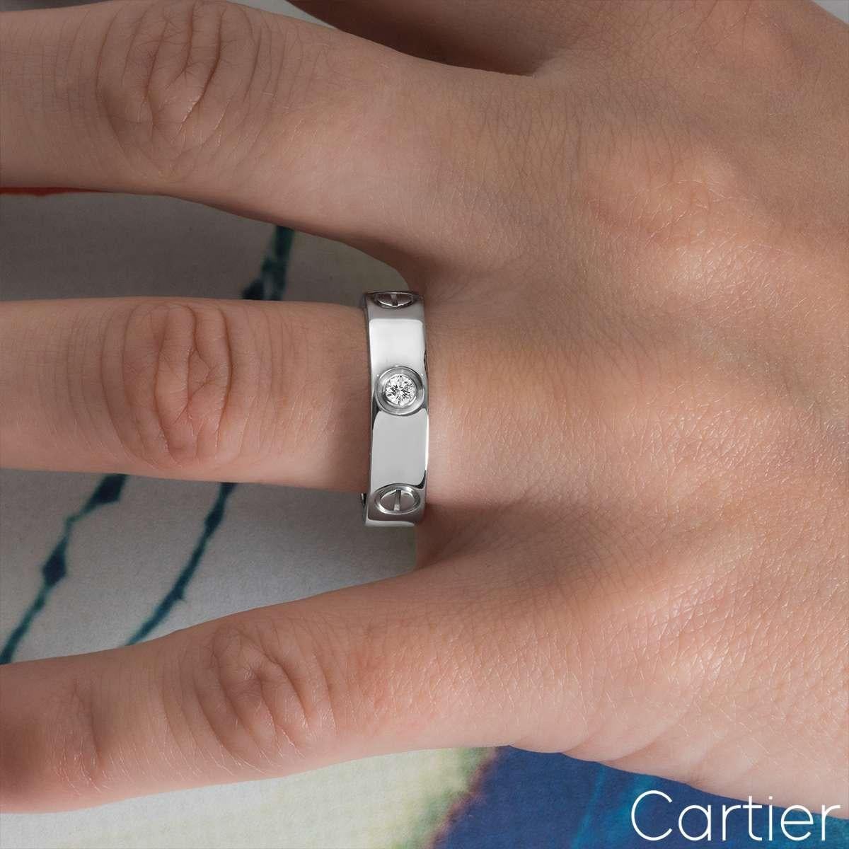 Cartier White Gold Half Diamond Love Ring Size 52 B4032500 For Sale 1