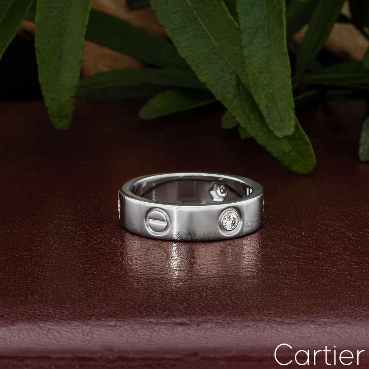 Cartier White Gold Half Diamond Love Ring Size 52 B4032500 For Sale 2