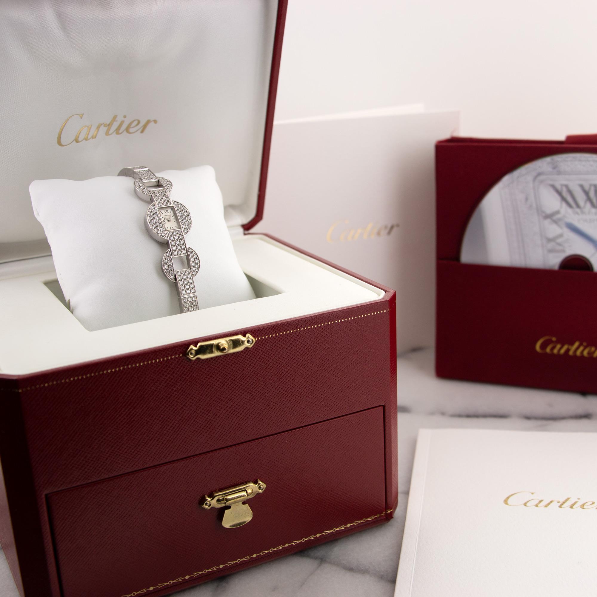 Modern Cartier White Gold Himalia Diamond Bracelet Watch For Sale