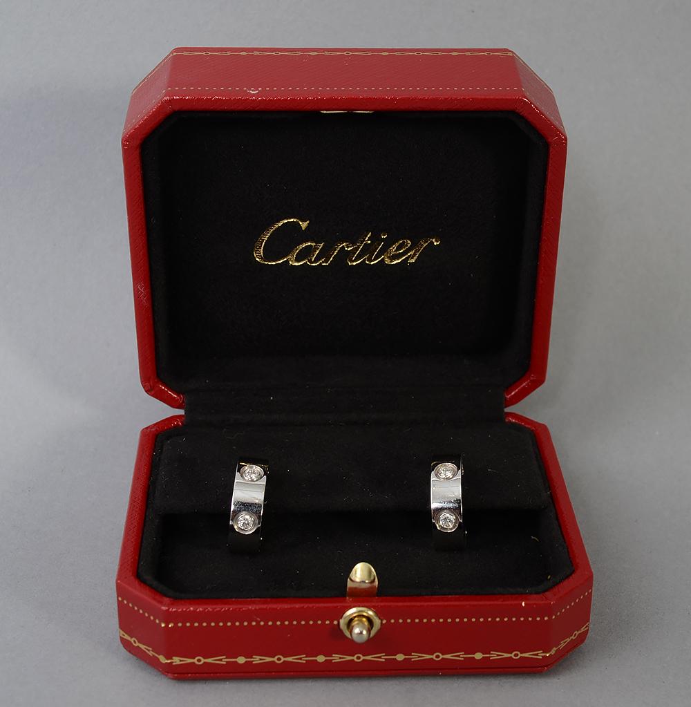 Modern Cartier White Gold Hoop Earrings with Diamonds