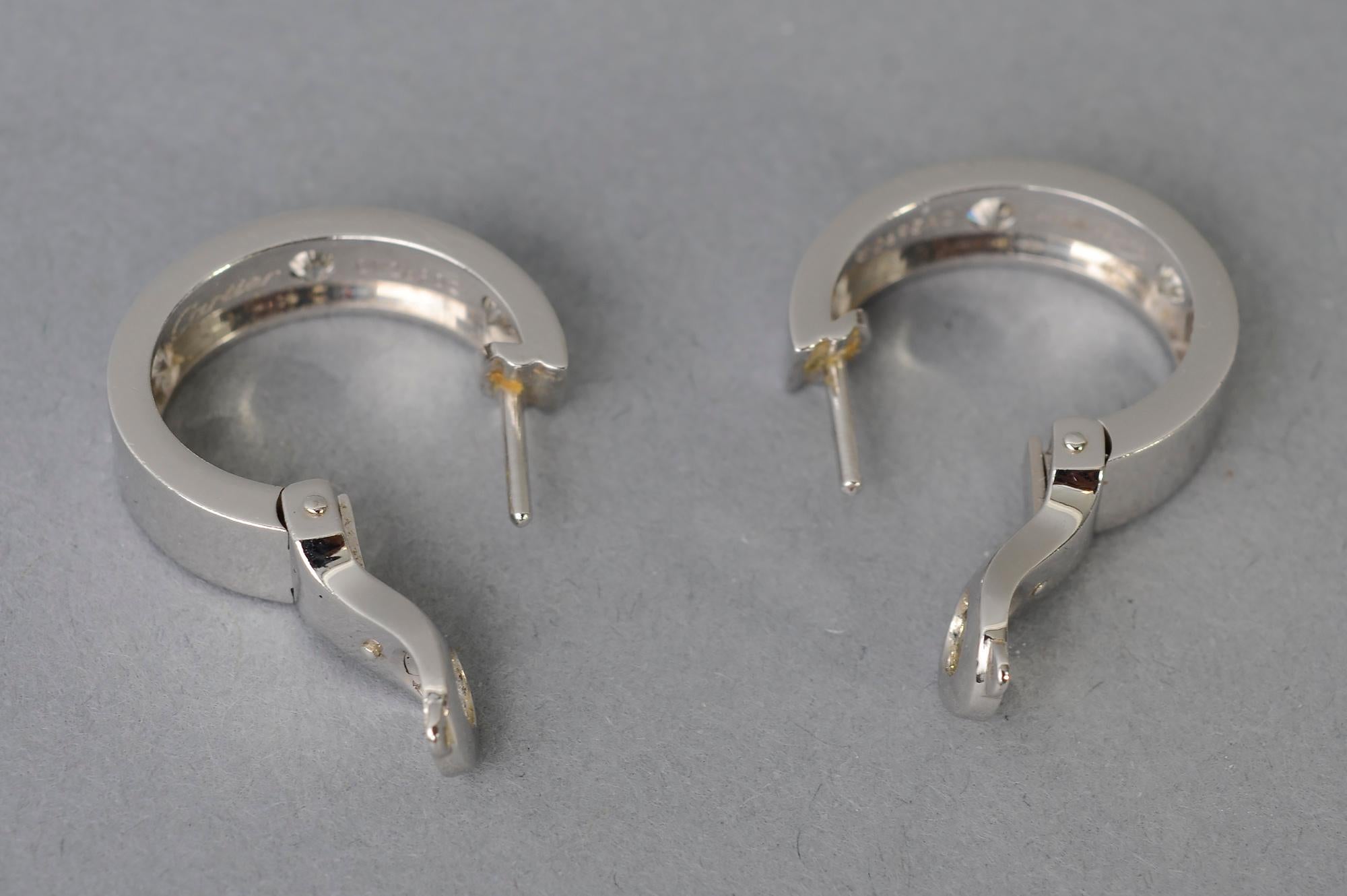 Women's or Men's Cartier White Gold Hoop Earrings with Diamonds
