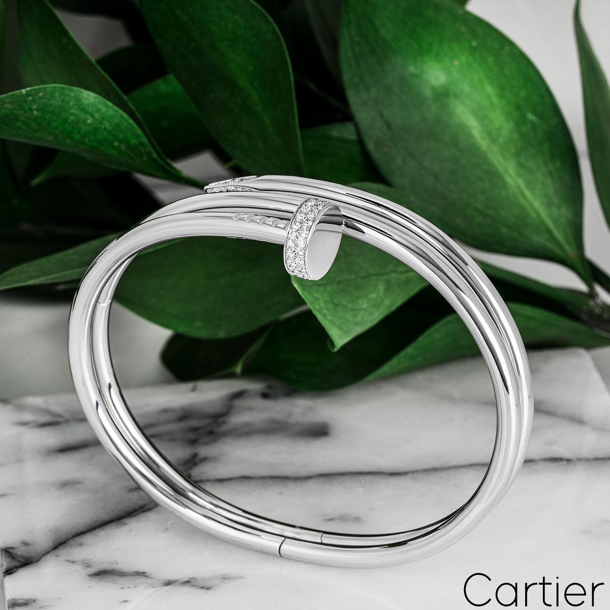 Cartier White Gold Juste Un Clou Diamond Bracelet Size 18 N6708518 In Excellent Condition In London, GB