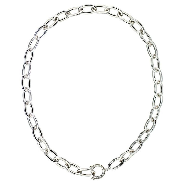 Cartier White Gold High Polish Diamond Link Chain Necklace at 1stDibs ...