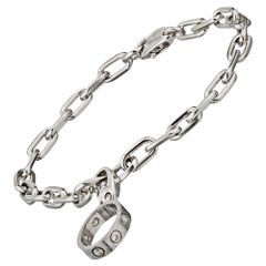 Cartier White Gold Love Mini Diamond Ring Charm Chain Bracelet