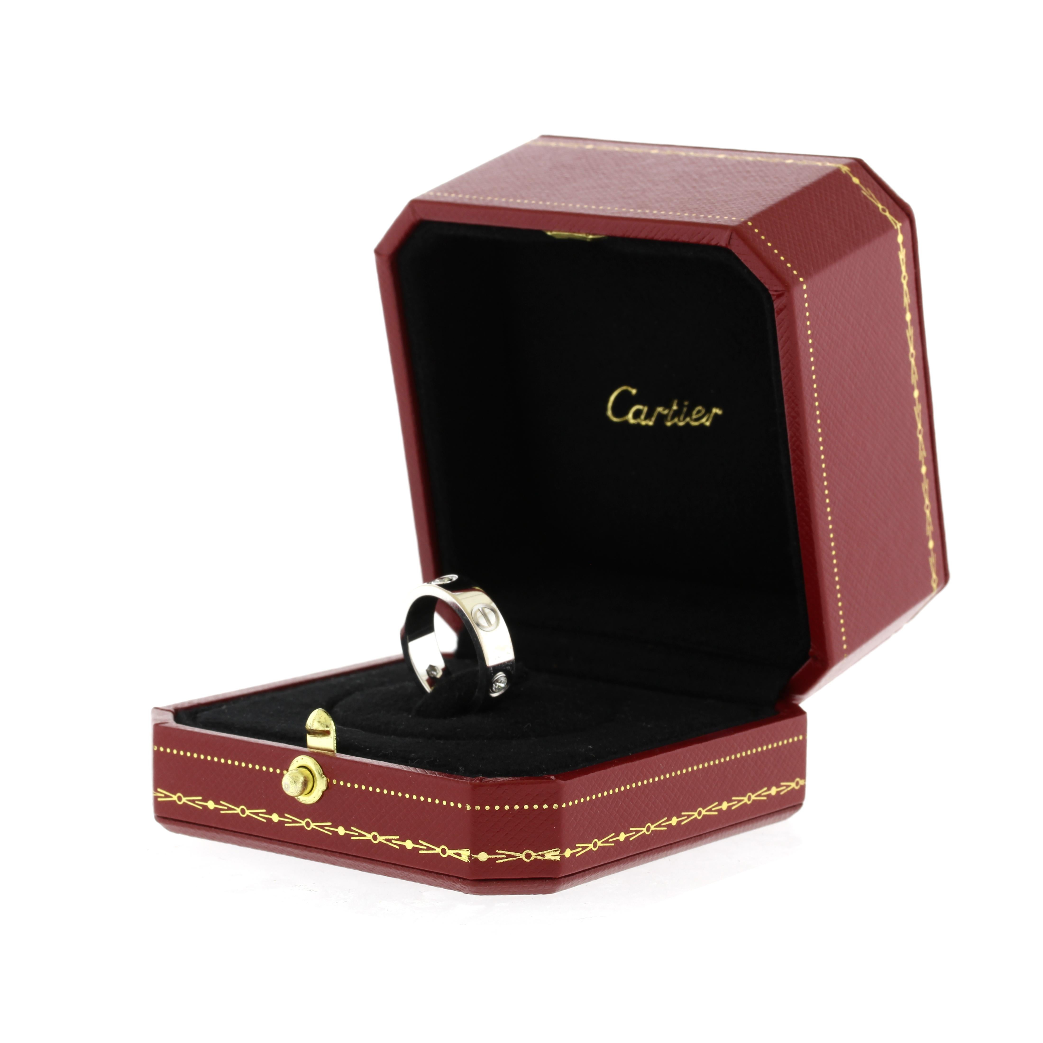 Brilliant Cut Cartier White Gold Love Ring with Three Diamonds For Sale