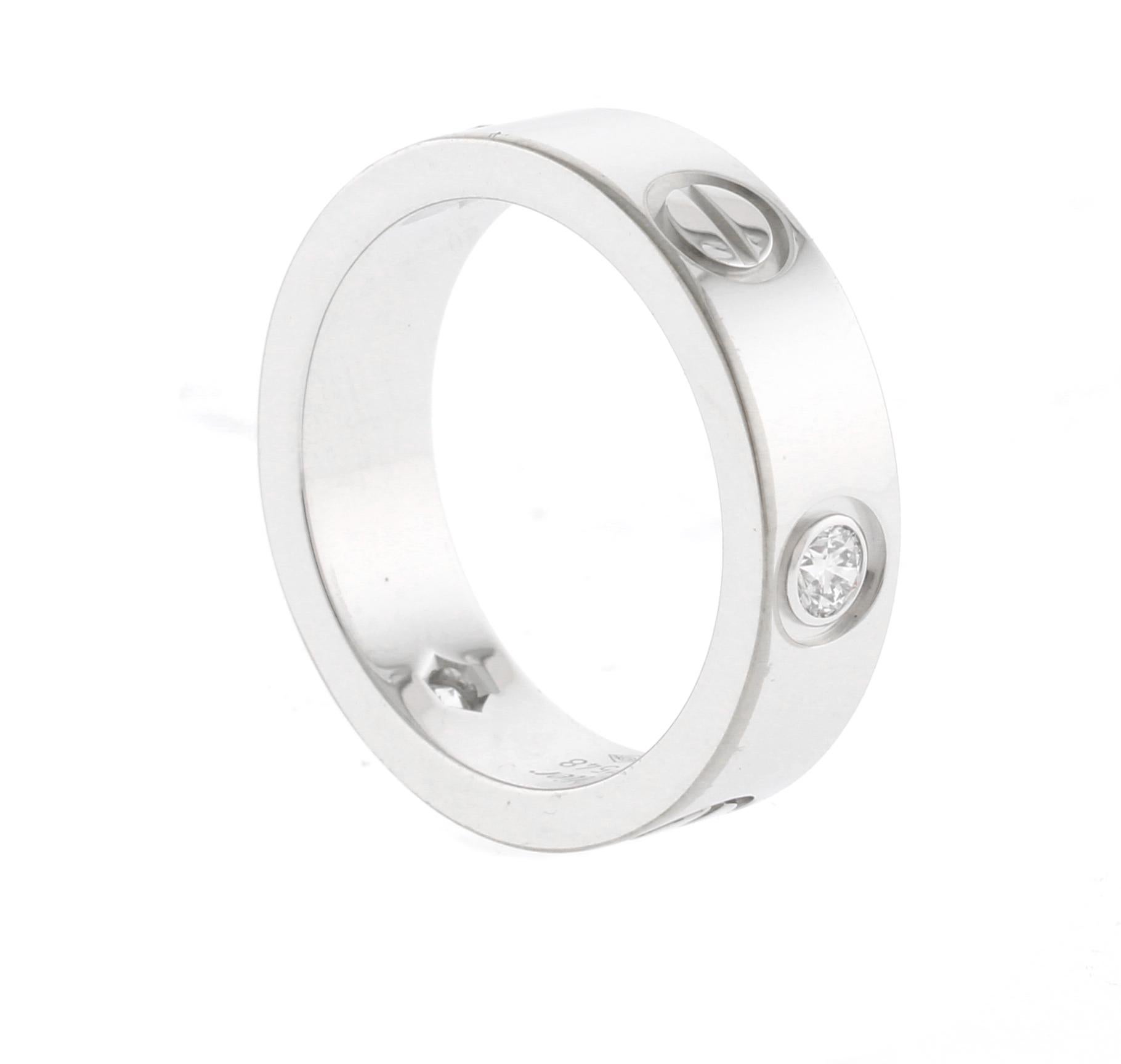 Cartier White Gold Love Ring with Three Diamonds In Excellent Condition For Sale In Bethesda, MD