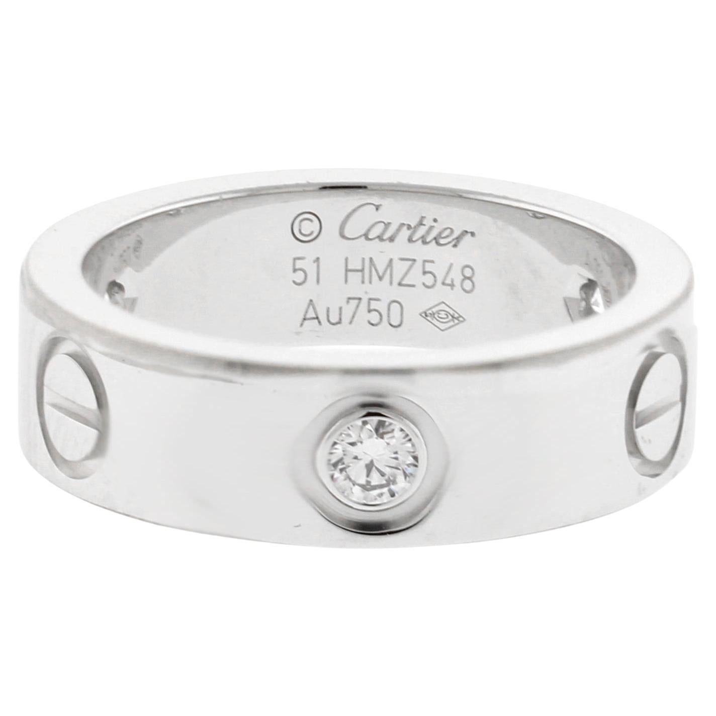Anillo Amor Cartier de Oro Blanco con Tres Diamantes