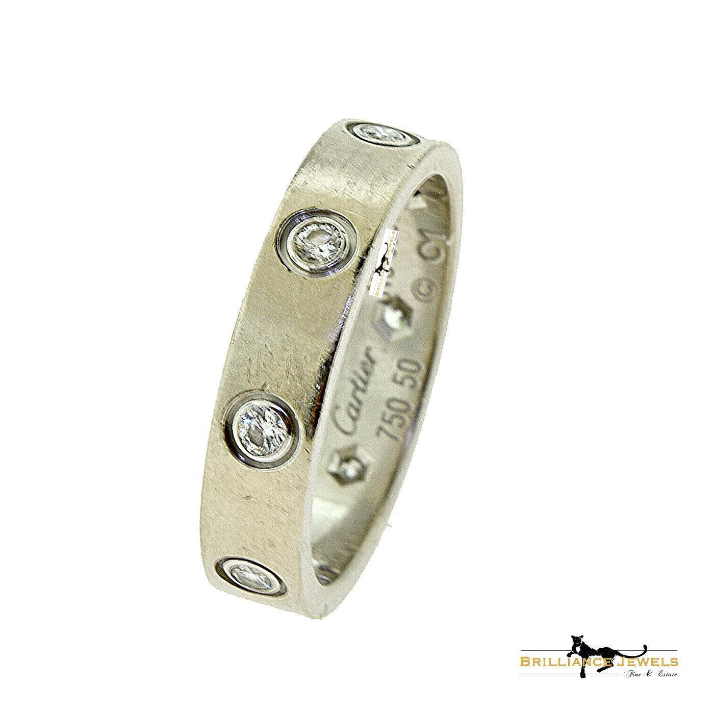 Contemporary Cartier White Gold LOVE Wedding Band Ring, 8 Diamonds Size 50 (X-8) For Sale