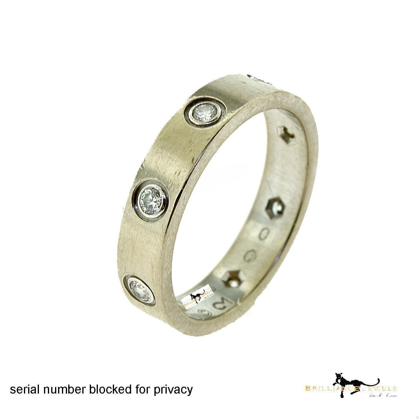 Cartier White Gold LOVE Wedding Band Ring, 8 Diamonds Size 50 (X-8) In Good Condition For Sale In Miami, FL