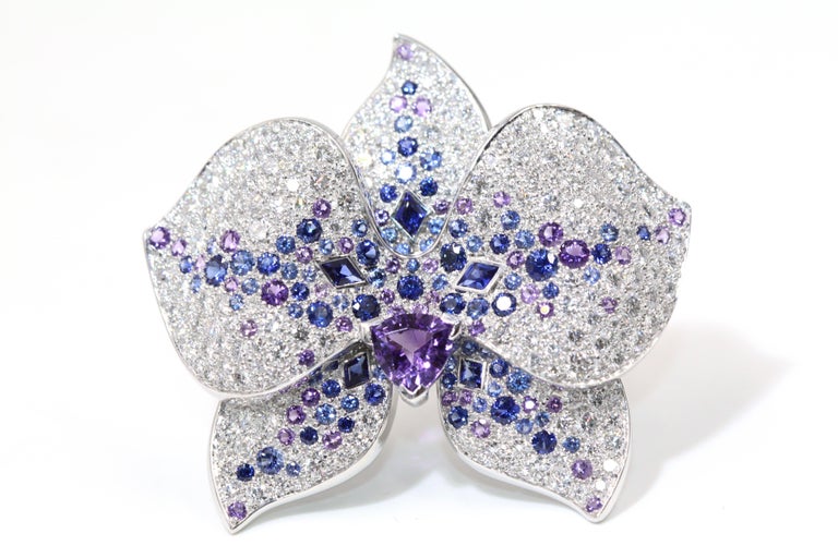 Cartier White Gold Orchard Flower Ring, Diamond, Sapphire, Amethyst For ...