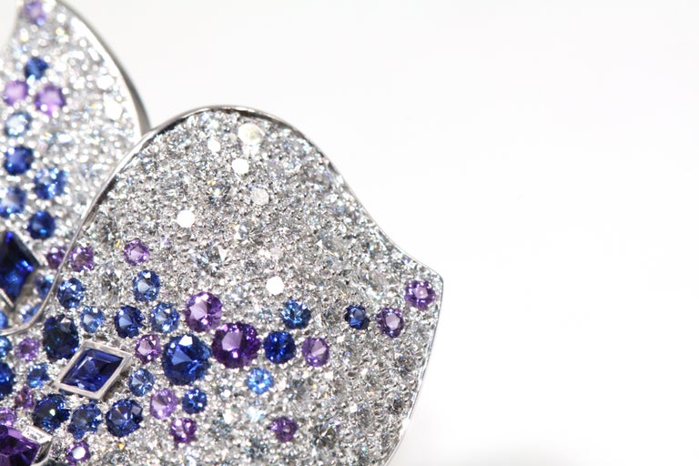 Cartier White Gold Orchard Flower Ring, Diamond, Sapphire, Amethyst For