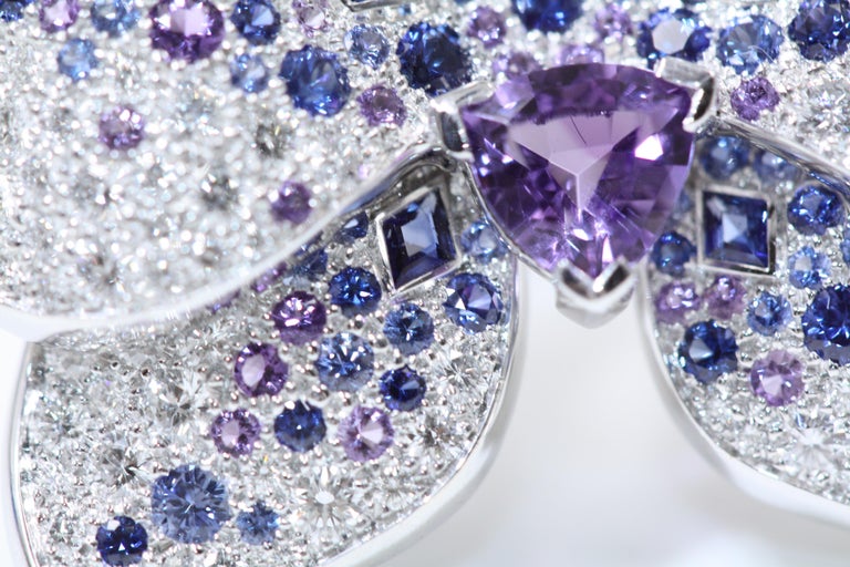 Cartier White Gold Orchard Flower Ring, Diamond, Sapphire, Amethyst For