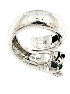 Cartier White Gold Panthere Lakarda Ring Emeralds and Onyx
