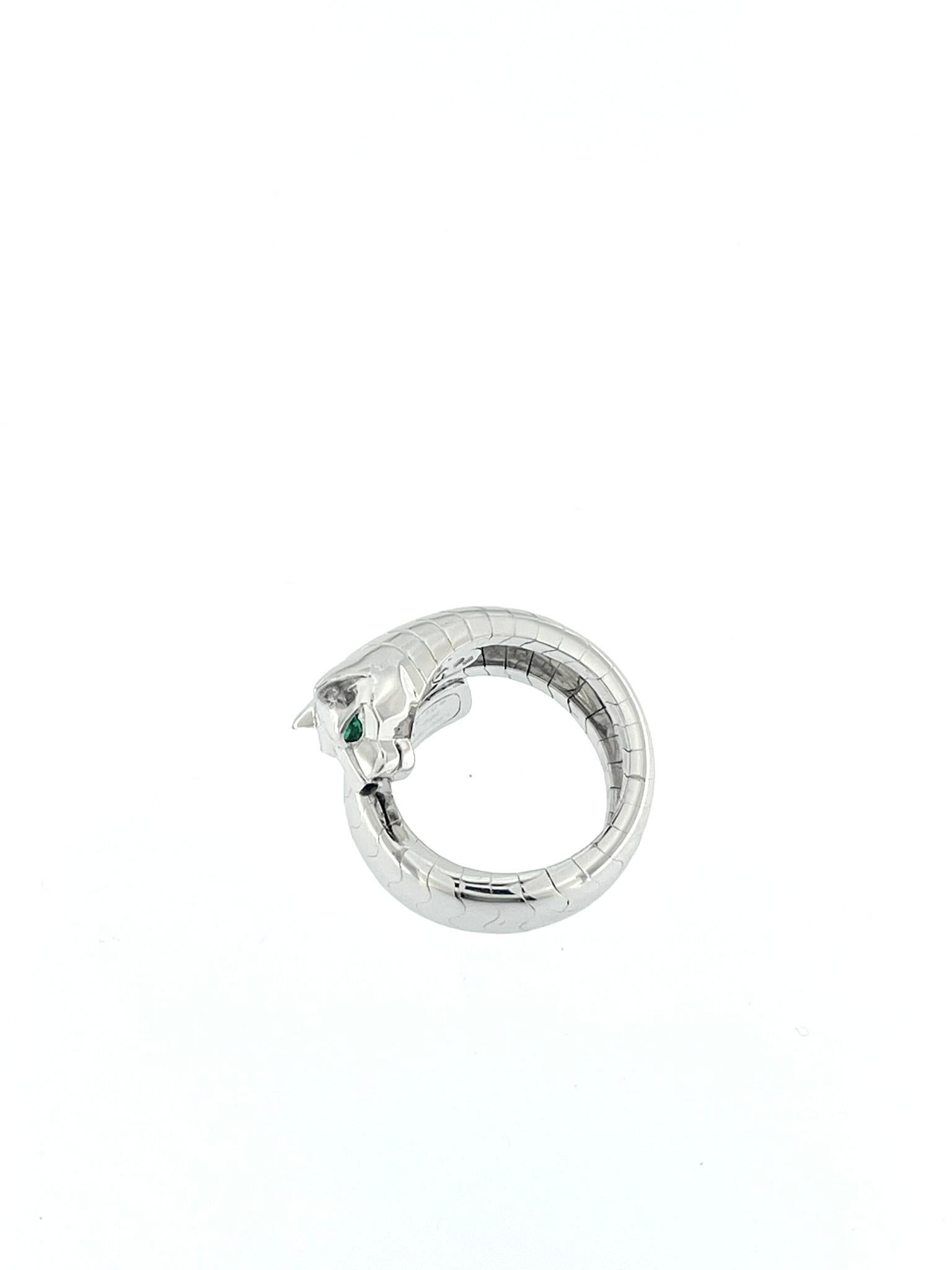 Cartier White Gold Panthere Lakarda Ring Emeralds and Onyx For Sale 1