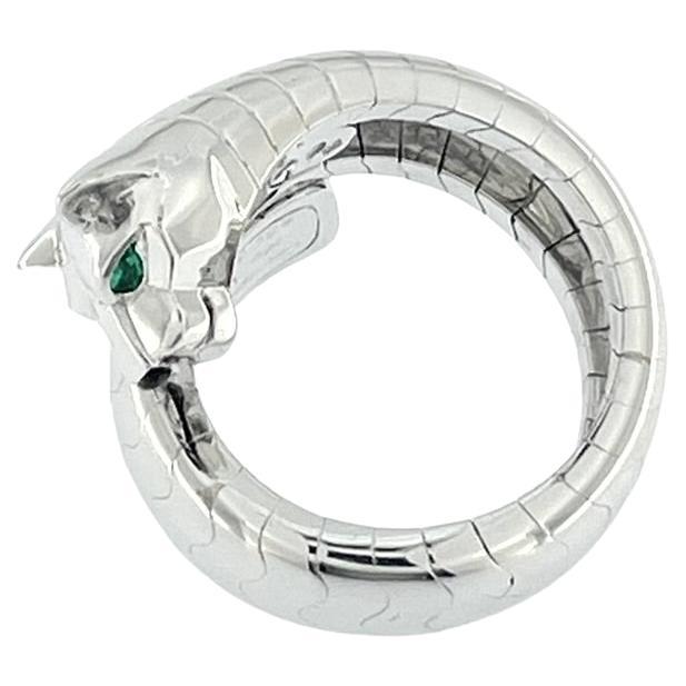 Cartier White Gold Panthere Lakarda Ring Emeralds and Onyx
