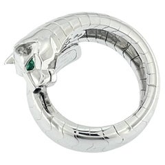 Vintage Cartier White Gold Panthere Lakarda Ring Emeralds and Onyx