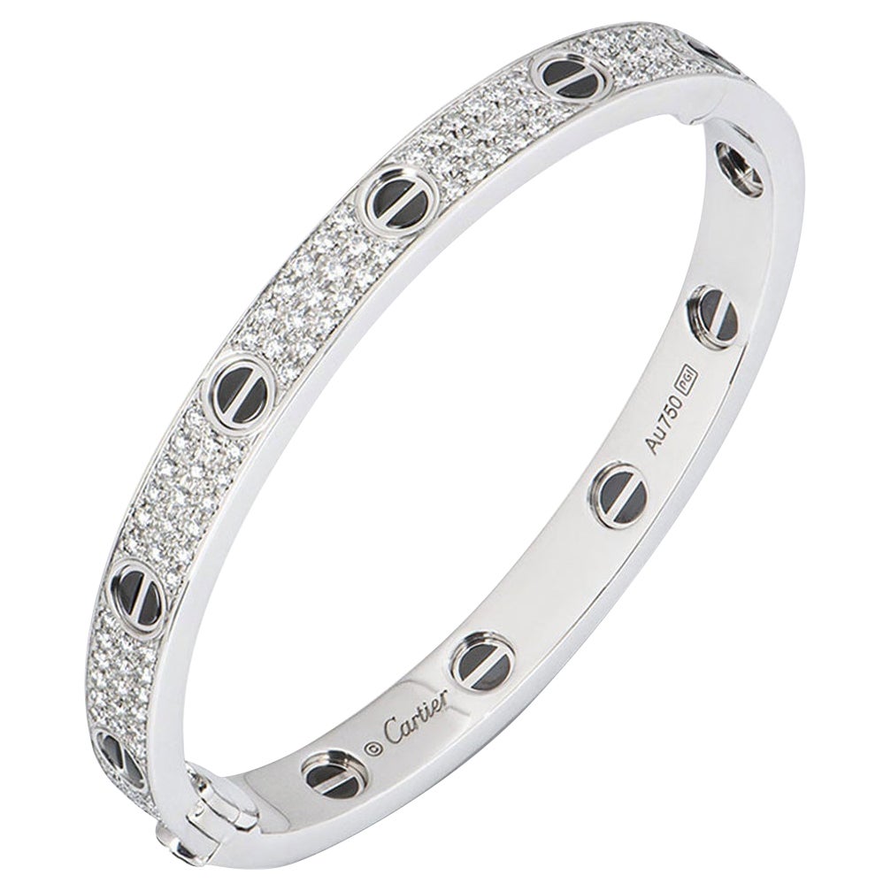 Cartier White Gold Pave Diamond & Ceramic Love Bracelet N6032420