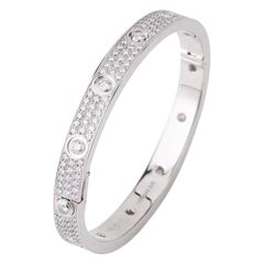 Cartier White Gold Pave Diamond & Ceramic Love Bracelet N6033602 Size 17
