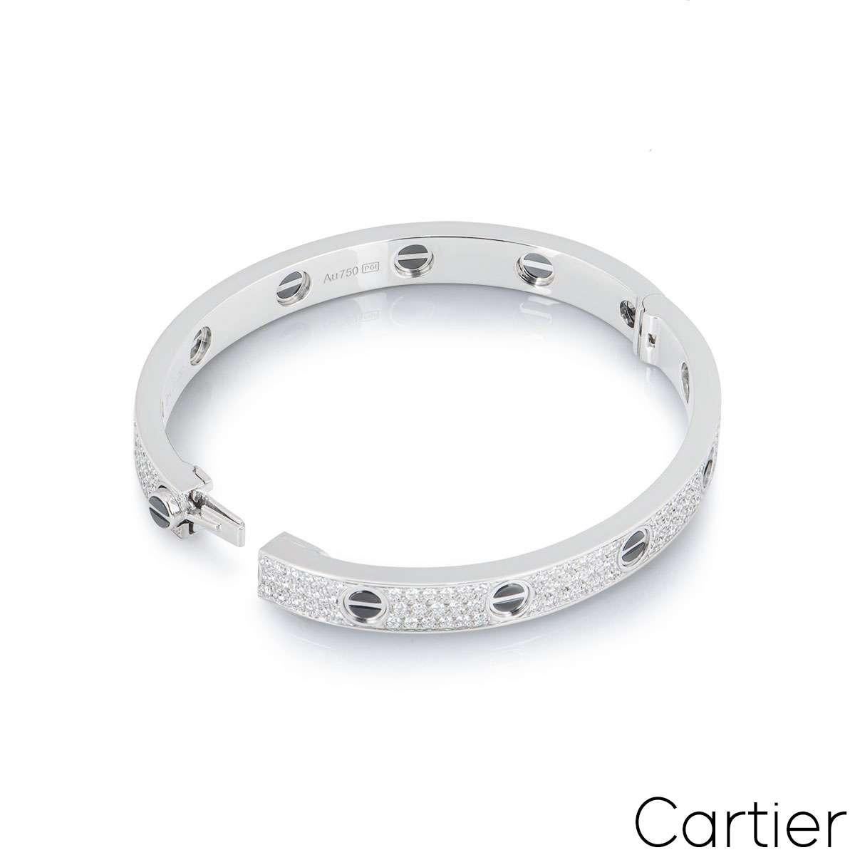 Cartier Bracelet d'amour en or blanc pavé de diamants et céramique Taille 16 N6032416 Excellent état - En vente à London, GB