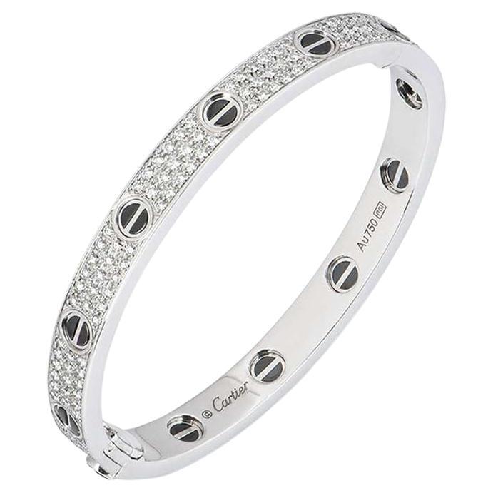 Cartier Bracelet d'amour en or blanc pavé de diamants et céramique Taille 16 N6032416 en vente