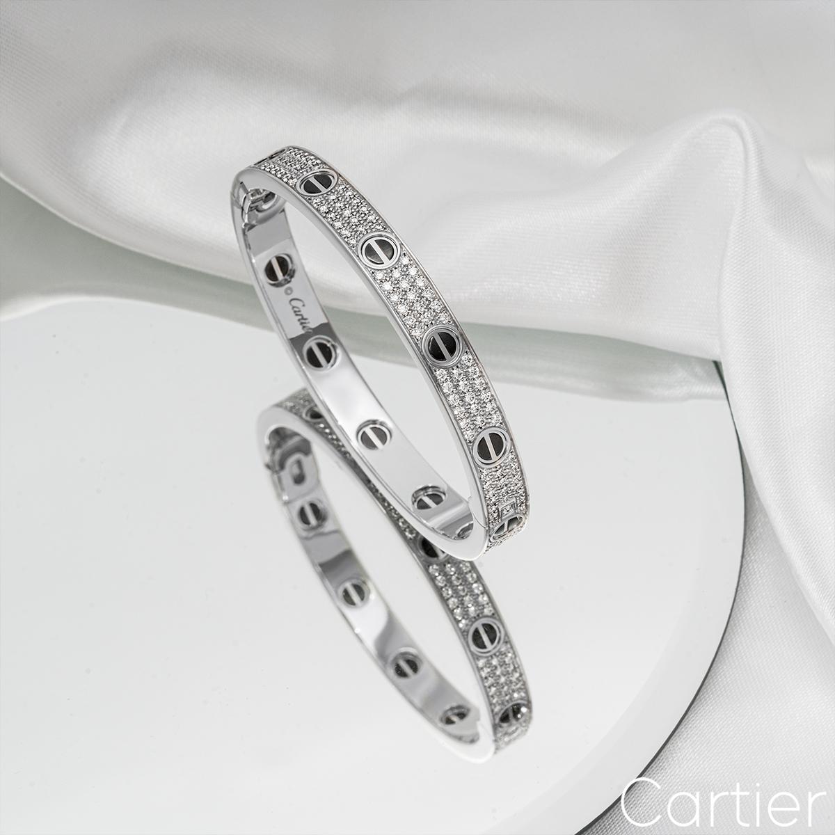 Round Cut Cartier White Gold Pave Diamond & Ceramic Love Bracelet N6032417 For Sale