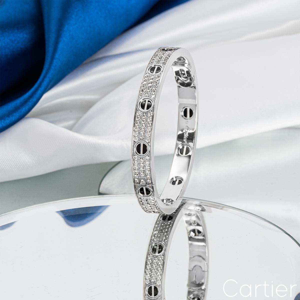 Cartier White Gold Pave Diamond & Ceramic Love Bracelet N6032417 In Excellent Condition For Sale In London, GB
