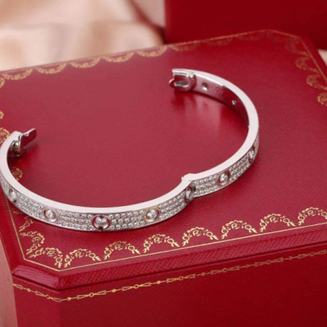 Brilliant Cut Cartier White Gold Pave Diamond & Ceramic Love Bracelet N6033602 Size 17